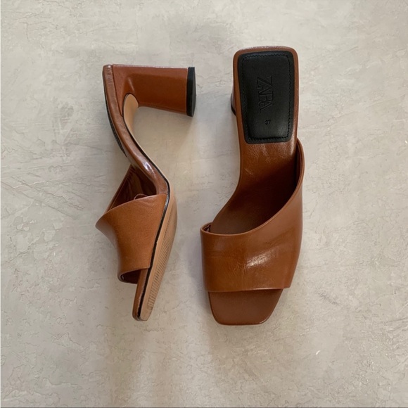 Zara Cognac Asymmetrical Block Heel Sandals - Picture 4 of 7